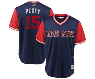 Men's Boston Red Sox 15 Dustin Pedroia Pedey Majestic Navy 2018 Players' Weekend Cool Base Jersey
