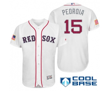 Men's Boston Red Sox #15 Dustin Pedroia White Stars & Stripes Fashion Independence Day Stitched MLB Majestic Cool Base Jersey