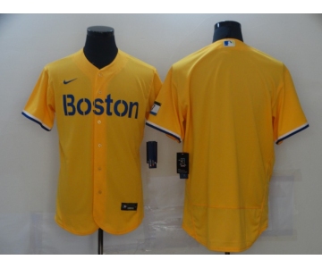 Men's Boston Red Sox Blank Gold 2021 City Connect Stitched MLB Flex Base Nike Jersey