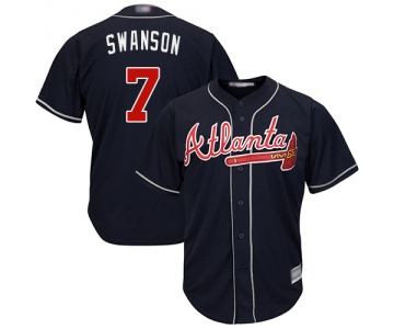 Braves #7 Dansby Swanson Navy Blue Cool Base Stitched Youth Baseball Jersey