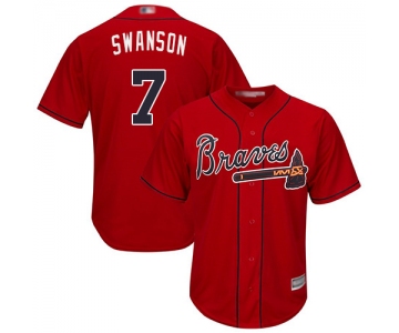 Braves #7 Dansby Swanson Red Cool Base Stitched Youth Baseball Jersey