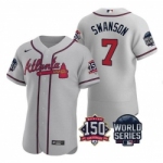 Men Atlanta Braves 7 Dansby Swanson 2021 Gray World Series With 150th Anniversary Patch Stitched Baseball Jersey