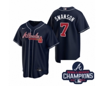 Men Nike Atlanta Braves 7 Dansby Swanson Navy Alternate Stitched Baseball Stitched MLB 2021 Champions Patch Jersey