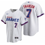 Men's Atlanta Braves #7 Dansby Swanson 2021 City Connect Stitched White Jersey