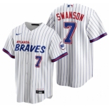 Men's Atlanta Braves #7 Dansby Swanson 2021 City Connect Stitched White Jersey