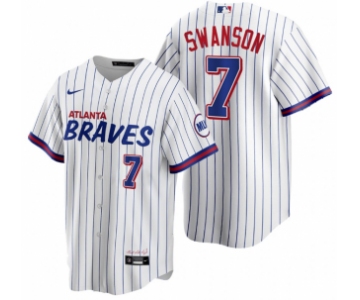 Men's Atlanta Braves #7 Dansby Swanson 2021 City Connect Stitched White Jersey