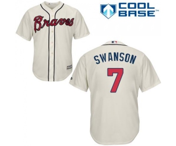 Men's Atlanta Braves #7 Dansby Swanson Cream Cool Base Stitched MLB Jersey