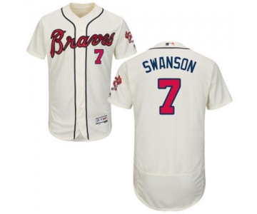 Men's Atlanta Braves #7 Dansby Swanson Cream Flexbase Authentic Collection Stitched MLB Jersey