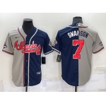 Men's Atlanta Braves #7 Dansby Swanson Grey Navy Blue Two Tone Stitched Nike Jersey