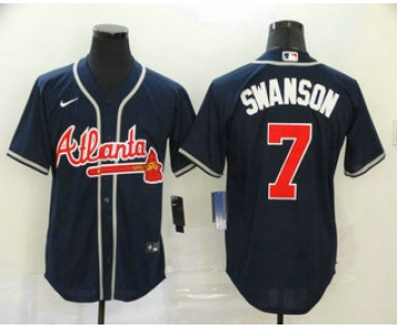 Men's Atlanta Braves #7 Dansby Swanson Navy Blue Stitched MLB Cool Base Nike Jersey