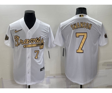 Men's Atlanta Braves #7 Dansby Swanson Number White 2022 All Star Stitched Cool Base Nike Jersey
