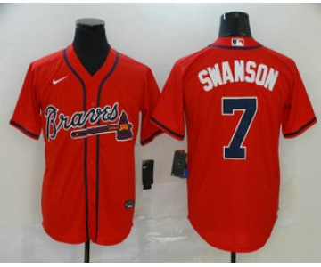 Men's Atlanta Braves #7 Dansby Swanson Red Stitched MLB Cool Base Nike Jersey