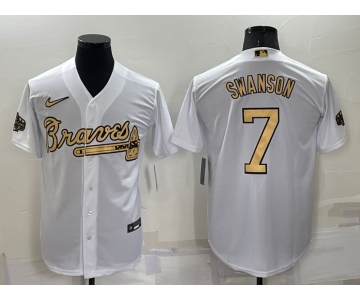 Men's Atlanta Braves #7 Dansby Swanson White 2022 All Star Stitched Cool Base Nike Jersey