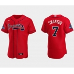 Men's Red Atlanta Braves #7 Dansby Swanson 2021 World Series Champions Flex Base Stitched Jersey