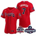 Men's Red Atlanta Braves #7 Dansby Swanson 2021 World Series Champions With 150th Anniversary Flex Base Stitched Jersey