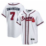 Men's White Atlanta Braves #7 Dansby Swanson 2021 World Series Champions Cool Base Stitched Jersey