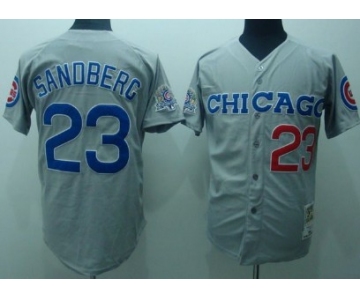 Chicago Cubs #23 Ryne Sandberg 1990 Gray Throwback Jersey