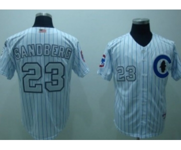 Chicago Cubs #23 Ryne Sandberg White With Slivery Jersey