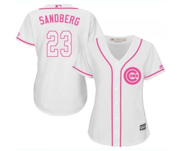 Cubs #23 Ryne Sandberg White Pink Fashion Women's Stitched Baseball Jersey