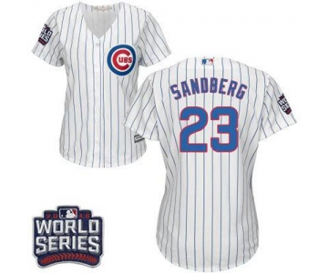 Cubs #23 Ryne Sandberg White(Blue Strip) Home 2016 World Series Bound Women's Stitched MLB Jersey