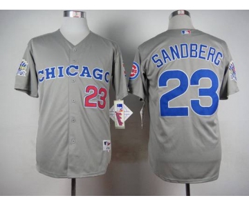 Men's Chicago Cubs #23 Ryne Sandberg 1990 Turn Back The Clock Gray Jersey With 1990 All-Star Patch