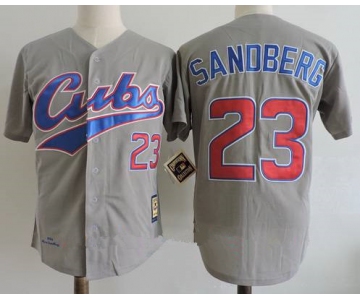 Men's Chicago Cubs #23 Ryne Sandberg Gray Road 1994 Throwback Cooperstown Collection Stitched MLB Mitchell & Ness Jersey