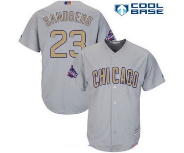 Men's Chicago Cubs #23 Ryne Sandberg Gray World Series Champions Gold Stitched MLB Majestic 2017 Cool Base Jersey