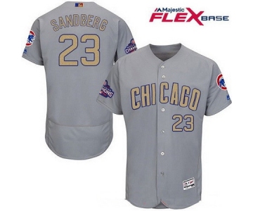 Men's Chicago Cubs #23 Ryne Sandberg Gray World Series Champions Gold Stitched MLB Majestic 2017 Flex Base Jersey