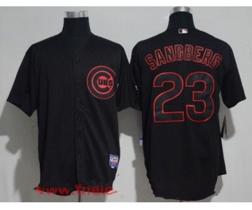 Men's Chicago Cubs #23 Ryne Sandberg Lights Out Black Pinstripe Stitched MLB Majestic Cool Base Jersey