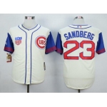 Men's Chicago Cubs #23 Ryne Sandberg Retired Cream 1942 Majestic Cooperstown Collection Throwback Jersey