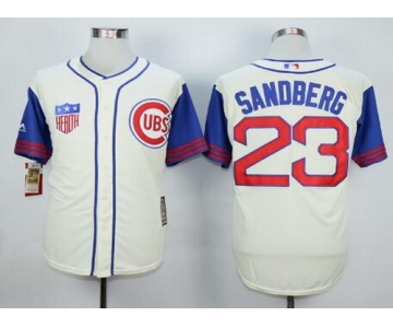 Men's Chicago Cubs #23 Ryne Sandberg Retired Cream 1942 Majestic Cooperstown Collection Throwback Jersey