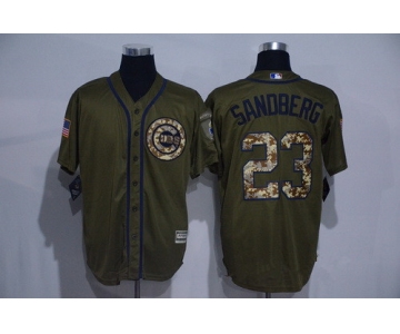 Men's Chicago Cubs #23 Ryne Sandberg Retired Green Salute to Service Cool Base Stitched MLB Jersey