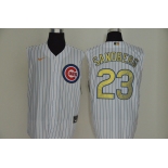 Men's Chicago Cubs #23 Ryne Sandberg White Gold 2020 Cool and Refreshing Sleeveless Fan Stitched MLB Nike Jersey