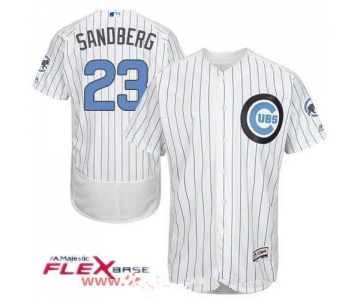 Men's Chicago Cubs #23 Ryne Sandberg White with Baby Blue Father's Day Stitched MLB Majestic Flex Base Jersey