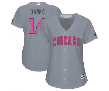 Cubs #14 Ernie Banks Grey Mother's Day Cool Base Women's Stitched Baseball Jersey