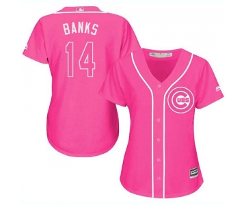 Cubs #14 Ernie Banks Pink Fashion Women's Stitched Baseball Jersey