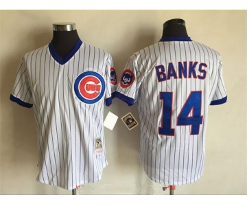 Men's Chicago Cubs #14 Ernie Banks 1988 White Pullover Stitched MLB Throwback Jersey By Mitchell & Ness