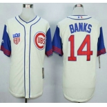 Men's Chicago Cubs #14 Ernie Banks Cream With Blue 1942 Turn Back The Clock Jersey