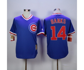 Men's Chicago Cubs #14 Ernie Banks Retired Blue Pullover Majestic Cooperstown Collection Throwback Jersey