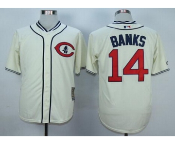 Men's Chicago Cubs #14 Ernie Banks Retired Cream 1929 Majestic Cooperstown Collection Throwback Jersey