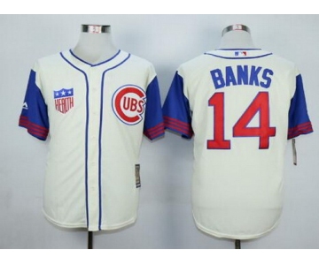 Men's Chicago Cubs #14 Ernie Banks Retired Cream 1942 Majestic Cooperstown Collection Throwback Jersey