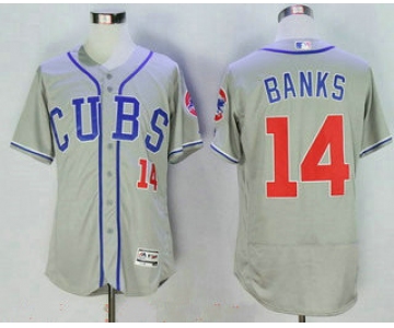 Men's Chicago Cubs #14 Ernie Banks Retired Gray CUBS Stitched MLB 2016 Majestic Flex Base Jersey