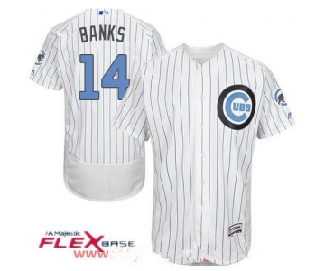 Men's Chicago Cubs #14 Ernie Banks White with Baby Blue Father's Day Stitched MLB Majestic Flex Base Jersey