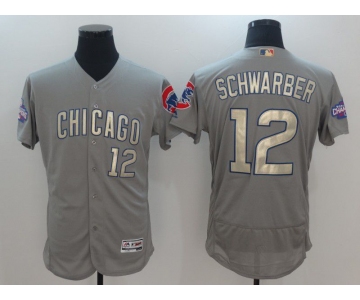 Men Chicago Cubs 12 Schwarber Grey Champion gold character Elite 2021 MLB Jerseys