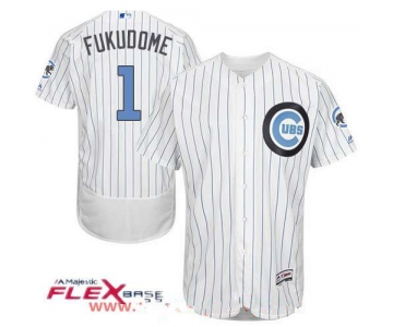 Men's Chicago Cubs #1 Kosuke Fukudome White with Baby Blue Father's Day Stitched MLB Majestic Flex Base Jersey