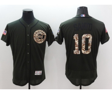 Men's Chicago Cubs #10 Ron Santo Retired Green Salute to Service 2016 Flexbase Majestic Baseball Jersey