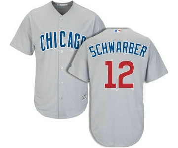 Men's Chicago Cubs #12 Kyle Schwarber Away Gray MLB Cool Base Jersey