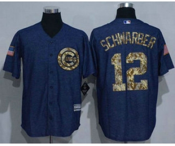 Men's Chicago Cubs #12 Kyle Schwarber Denim Blue Salute to Service Stitched MLB Jersey