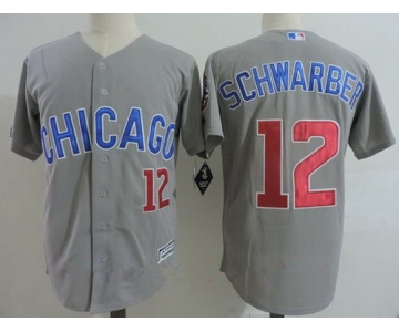 Men's Chicago Cubs #12 Kyle Schwarber Gray Road with Small Number Stitched MLB Majestic Cool Base Jersey