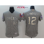 Men's Chicago Cubs #12 Kyle Schwarber Gray World Series Champions Gold Stitched MLB Majestic 2017 Flex Base Jersey